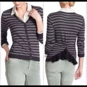 Anthropologie Tabitha gray striped cardigan ruffle S